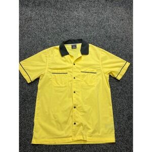 Empyre Mens Short Sleeve Button Up Shirt Yellow Black Contrast Workwear Medium